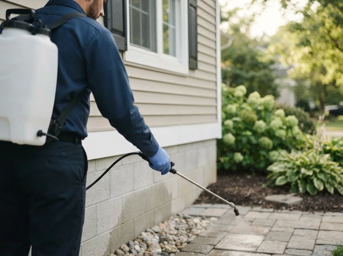 Pest control technician inspecting a home in Bailey, TX